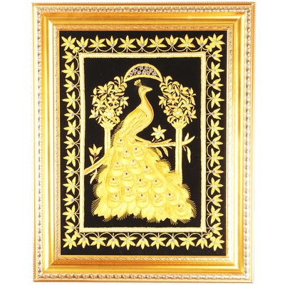 尼泊l尔迪拜铜丝金丝宝石挂毯立体壁挂j画装饰画客厅手工壁毯