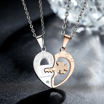 抖音同款银色饰品情侣项链a一对学u生吊坠小众设计感爱心生日礼物