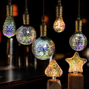 创意装饰灯泡e27螺口3d烟花led控制暖白粉色颜色特殊景观室内照明