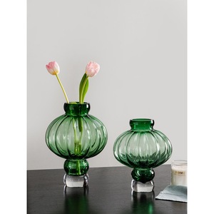 新中式家居灯笼型玻璃花瓶现代样板间书柜客餐桌插花花器装饰品