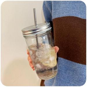 公鸡杯梅森杯耐高温耐热玻璃吸管咖啡杯大容量带盖创意透明果汁杯