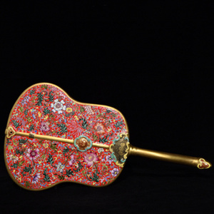 清乾隆珐琅彩鎏金花卉纹扇子古董古玩古瓷器