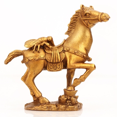 i聚缘阁中式黄u铜马上赢摆件马踏元宝马上蝇家居工艺品装饰2022