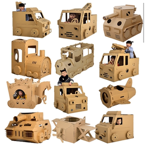 组装板纸交通工具幼儿园涂鸦硬纸箱手工自制救护车推土机校车diy