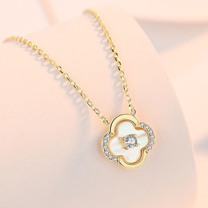 周六福新款925纯银幸运四叶草项链女网红韩版简约14k黄金轻奢饰品