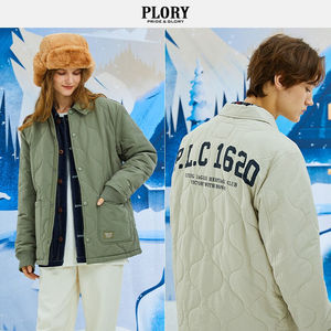 PLORY2021冬季新品创意实线波纹男女休闲薄款棉服外套POJPB4901P