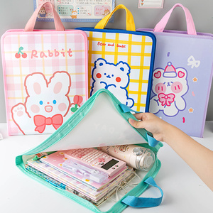 小槑同学 补d习文件袋女孩拎书手提袋卡通可爱拉链式儿童补课包小