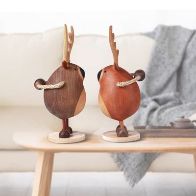 实木玩偶创意原木家居摆件手工艺品e新婚礼物成对创木工房高端