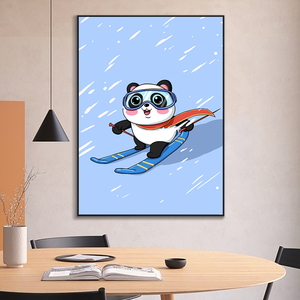 熊猫爱滑雪diy数字油画可爱钢铁侠填充色手绘丙烯手工油彩装饰画