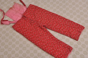 日本购80年代儿童影视道具服装67手工纯棉碎花布背带棉裤my4642q