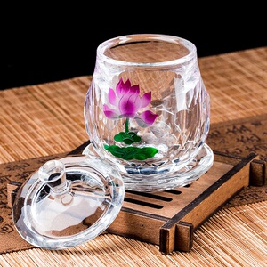日本购水晶莲花供水杯供佛杯水晶杯k9水晶玻璃三宝圣水o杯文武财