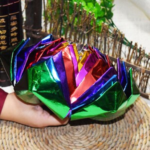 七彩九品莲花为父母七色纸金莲花祭祀用品彩色亮金手工制作元宝纸