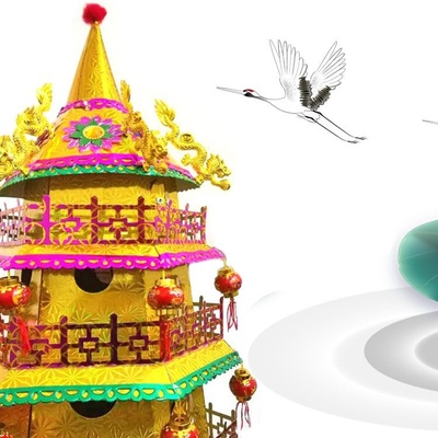 新款中秋潮汕折纸荷花塔莲花金塔材料折塔拜工制烧神祭祀手纸.