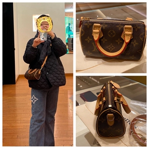 lv/路易威登女包新款nano speedy迷你老花枕头包单肩斜挎包m81085