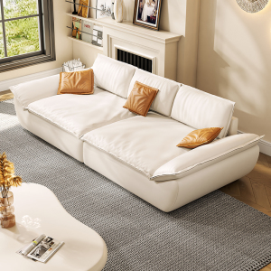 奶油风真皮沙发客厅大小户型三人位意式极简超大坐深帆船直排沙发