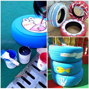 外墙彩防水幼儿园外墙乳胶轮胎墙体彩绘涂料料外墙漆色儿画童画颜