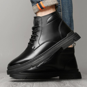 伦秋皮靴季绒靴缝男马冬高丁百帮棉真车英加线皮暖鞋保搭潮短牌鞋