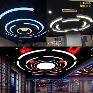 定制led科技感健l身房造型灯创意圆弧长条型办公室简约工业风吊灯