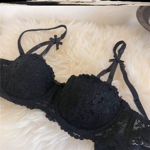 蕾丝性感半包式胸罩二分之v一罩杯聚拢小胸内衣套装女性惑显胸大.