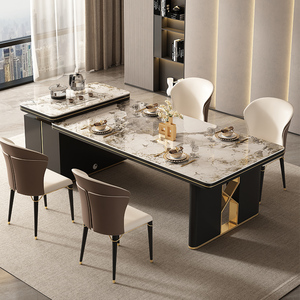 岛台餐桌一体大户型别墅复式饭桌6人8人高档轻奢西式餐台椅组合