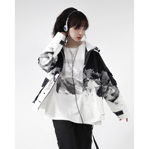 pinksavior雪山满印 春装风衣外套2022年新款爆款女连帽大衣ins潮