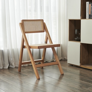 北欧风实木折叠椅白蜡木小户型民宿舍简约现代客餐厅书房椅子真藤