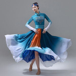 蒙古舞蹈演出服女蒙族艺考表演服装新款蒙古袍大摆裙成人练功裙子