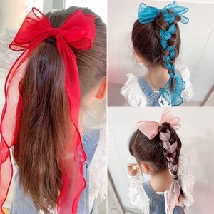韩国蝴蝶结飘带发夹红丝带扎头发头饰公主发饰编发超仙小女孩头绳