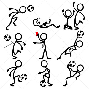 卡通粗线条火柴人足球运动员选手人物简笔画ai png jpg设计素材图