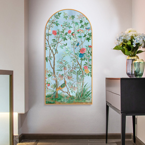 客厅法式墙面复古装饰画美式乡村玄关走廊花鸟拱形挂画壁炉上摆画