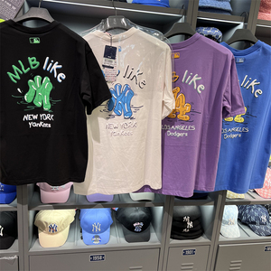 韩国mlb短袖新款星球涂鸦like洋基队男女同款正品情侣宽松老花t恤