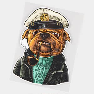 叼烟斗的狗船长电动车装饰摩托车贴纸卡通划痕遮盖车贴12.5x16cm