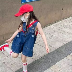 女童夏季套装2024新款韩版女中小儿童时髦洋气牛仔背带裤短裤薄款