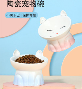 大号猫碗可爱高脚卡通猫咪碗猫盆狗碗饮水猫粮碗宠物用品猫粮碗