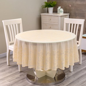 大圆桌布防水圆型台布圆形PVC塑料白色蕾丝防烫金色圆台布家用
