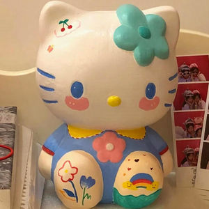 涂色存钱罐搪胶diy手工上色可爱kitty猫彩绘白胚手绘石膏娃娃玩具