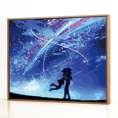 diy数字油画情侣卡通动漫数码手绘填色油彩手工画装饰画 你的名字