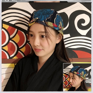 餐厅厨师帽子日本店服务员头巾包头帽日式男女工作帽