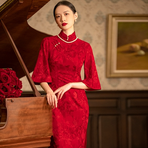 旗袍秋季年轻款红色敬酒服气质高级感复古结婚礼服新娘中式秀禾服