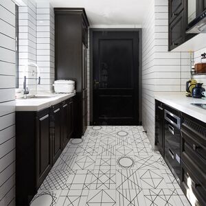 北欧现代简约黑白花砖300几何线条厨房墙砖卫生间地砖复古瓷砖