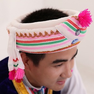 2022白族头饰云南少数民族头饰帽子男式成人舞蹈包f头男孩儿童演