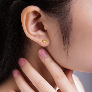 耳钩金女9999耳耳豆你砂迷黄豆金耳.小珠钉金钉纯磨足坠弯环圆