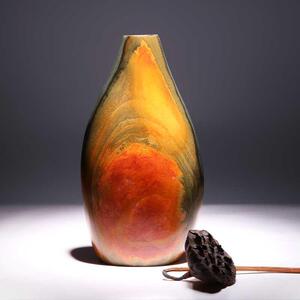 创意歙砚金晕天然石花花瓶一一物手1工制作器皿石头图原水培插