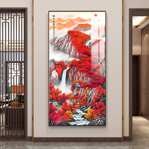 轻奢入户门正对玄关画现代高档客厅晶瓷鸿运当头走廊过道装饰挂画