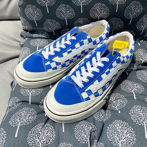 方其万斯官方旗艦店官网大码男鞋wanshi夏季板鞋蓝色棋盘格帆布鞋