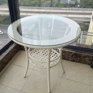 阳台小茶几圆形藤编储物小圆桌玻璃桌子迷你钢化玻璃桌室内桌子