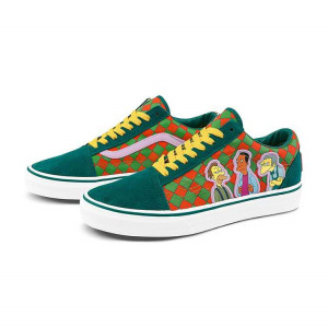 万斯官网旗舰店old skool 深绿棋盘格低帮帆布鞋男女滑板鞋辛普森