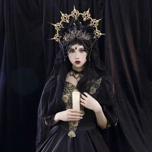 新款万圣节圣母光环发饰暗黑风装扮cos洛丽塔皇冠头饰哥特式发冠