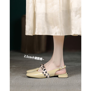 正品百丽韩版小平跟凉鞋女2024夏季新款法式波点优雅秀气粗跟包头