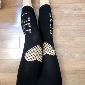 200斤加肥加大高腰破洞渔网裤夏季薄款七分打底裤女外穿紧身显瘦